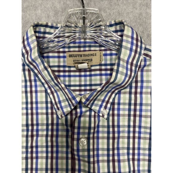Duluth Trading Co Mens Shirt 2XL Tall Wrinkle Fighter Relaxed Fit Plaid Picnic - Picture 4 of 11